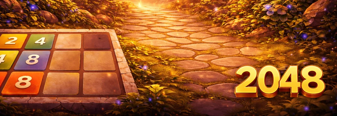 2048 - Un plateau de jeu coloré sur un chemin doré enchanteur